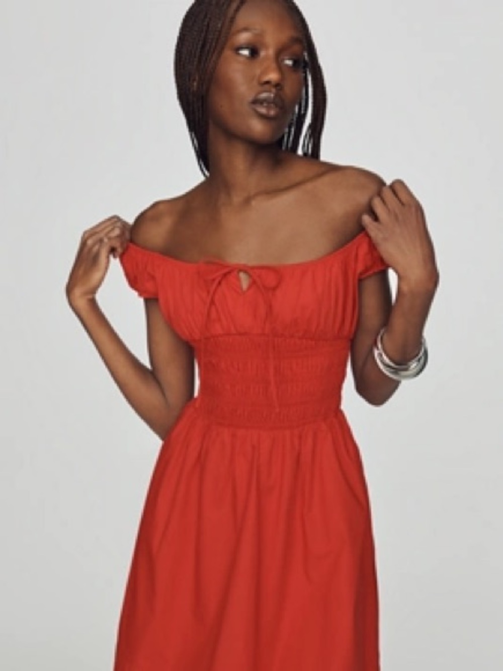 Anthropologie Women's ' Red Smocked Waist Dress with Keyhole Accent